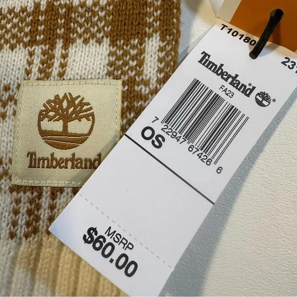 NWT $60‎ Timberland Gender Neutral Tan Plaid Long Scarf